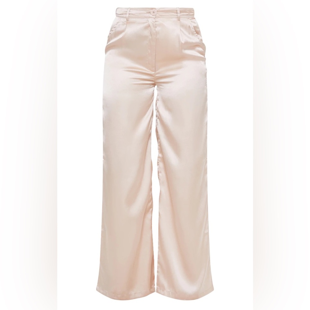 Champagne High Waist Satin Trousers | PLT
